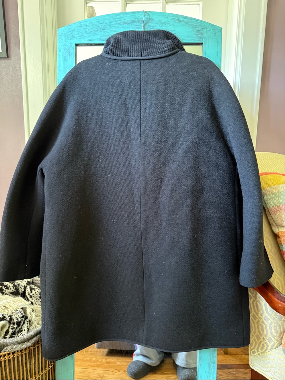 J CrewWomen's Black Stand-Collar Wool Cocoon Coat .Italian Stadium Cloth - Picture 3 of 4